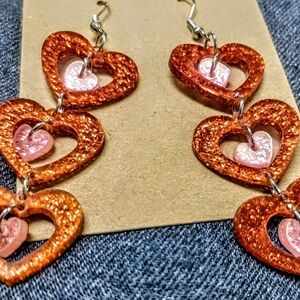 Heart-Shaped Orange and Pink Earrings